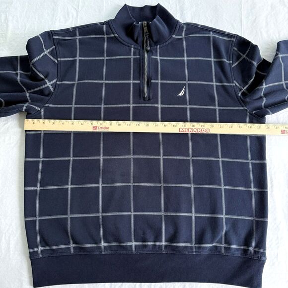 Nautica Sweatshirt 1/4 Zip Men’s XL Blue Windowpane Long Sleeve Pullover - Picture 1 of 4